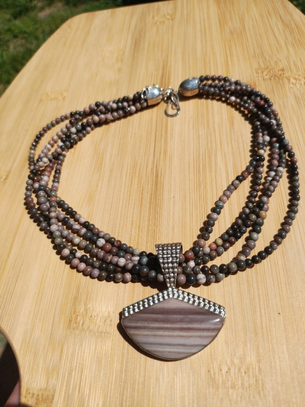 Jay King DTR 5 Strand petrified Wood necklace pendant set 925 Sterling Silver - Picture 2 of 8